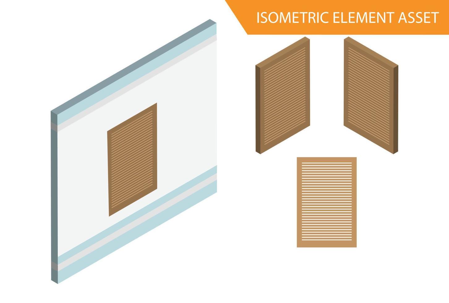 vecteur de fenêtre en bois isométrique sur fond blanc isolé, adapté à l'actif de jeu et à d'autres actifs graphiques