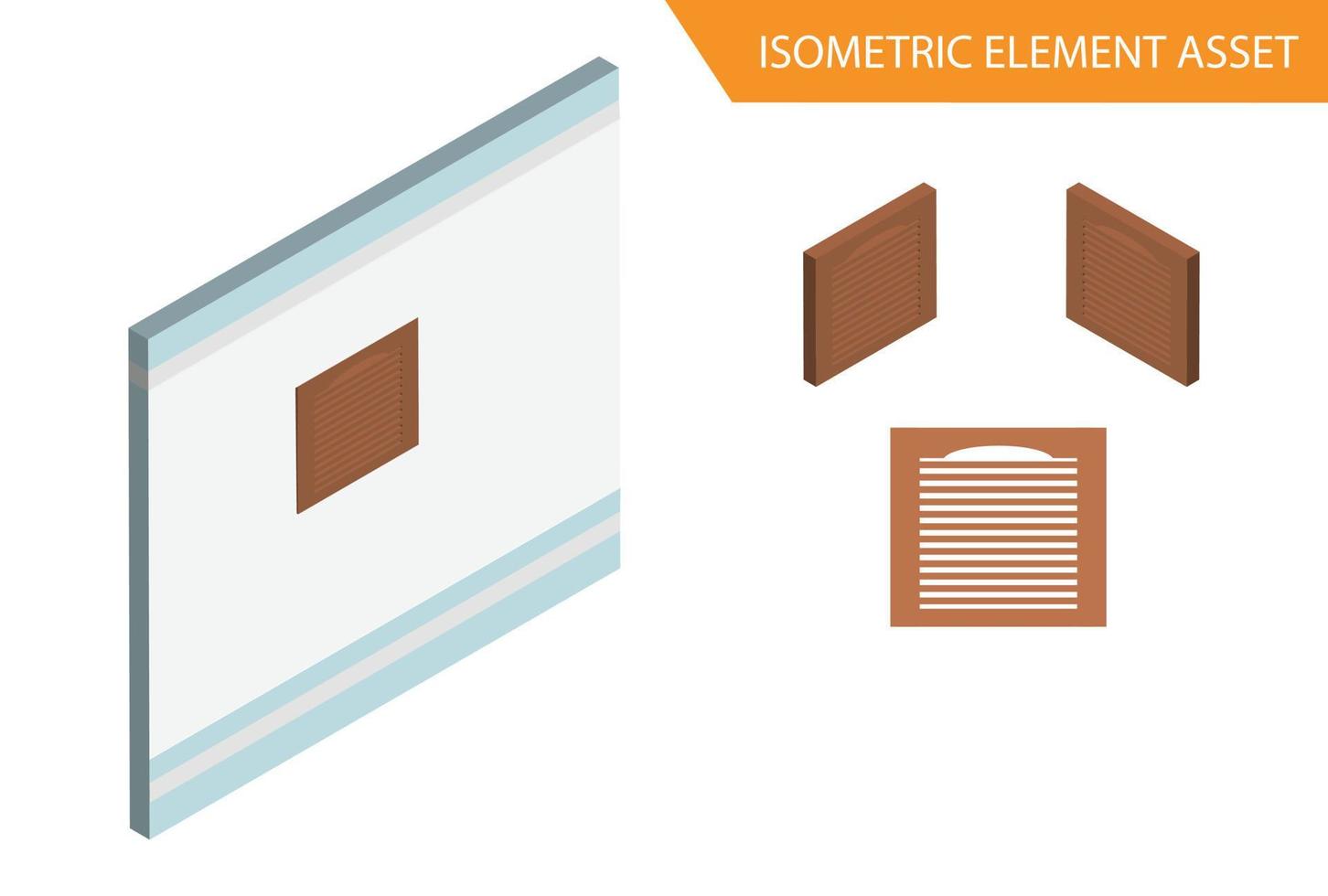 vecteur de fenêtre en bois isométrique sur fond blanc isolé, adapté à l'actif de jeu et à d'autres actifs graphiques