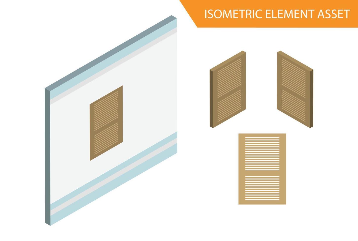 vecteur de fenêtre en bois isométrique sur fond blanc isolé, adapté à l'actif de jeu et à d'autres actifs graphiques