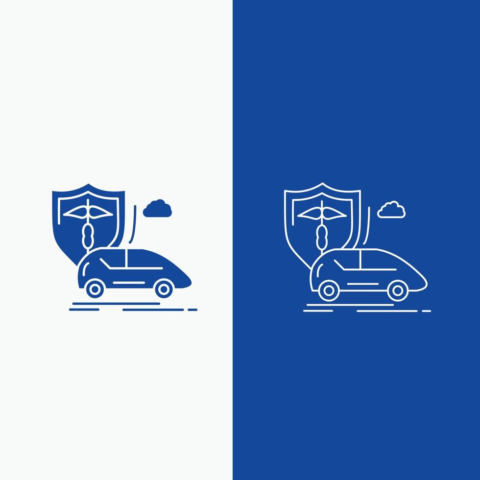 auto. main. Assurance. le transport. ligne de sécurité et bouton web glyphe en bannière verticale de couleur bleue pour ui et ux. site web ou application mobile vecteur