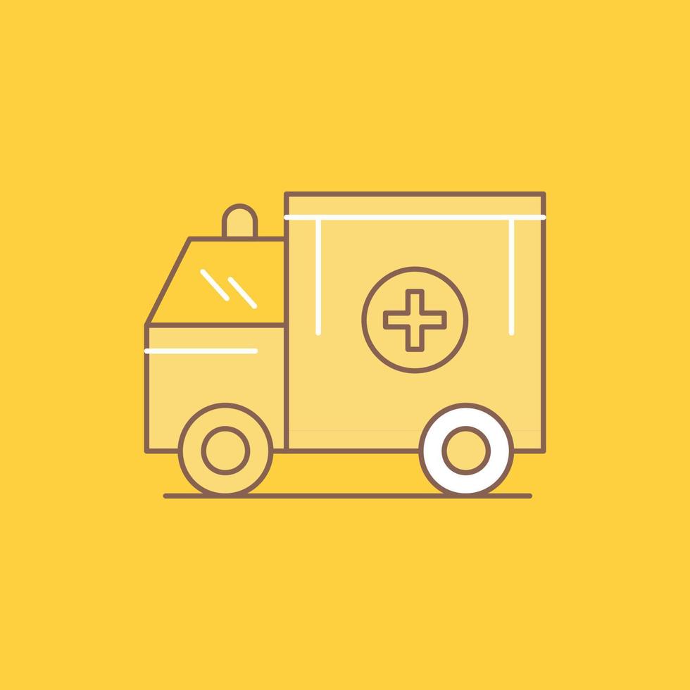 ambulance. un camion. médical. aider. icône remplie de ligne plate van. beau bouton logo sur fond jaune pour ui et ux. site web ou application mobile vecteur