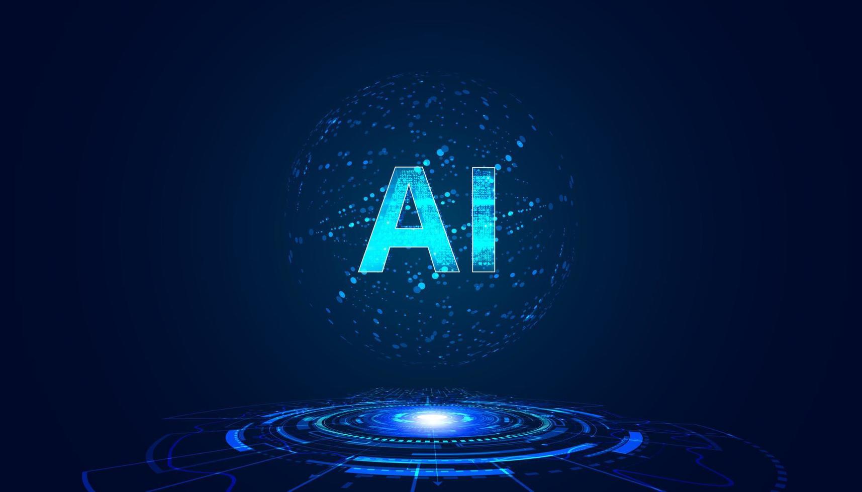 intelligence artificielle abstraite sur fond atomique et technologique avec des systèmes informatiques point bleu. vecteur