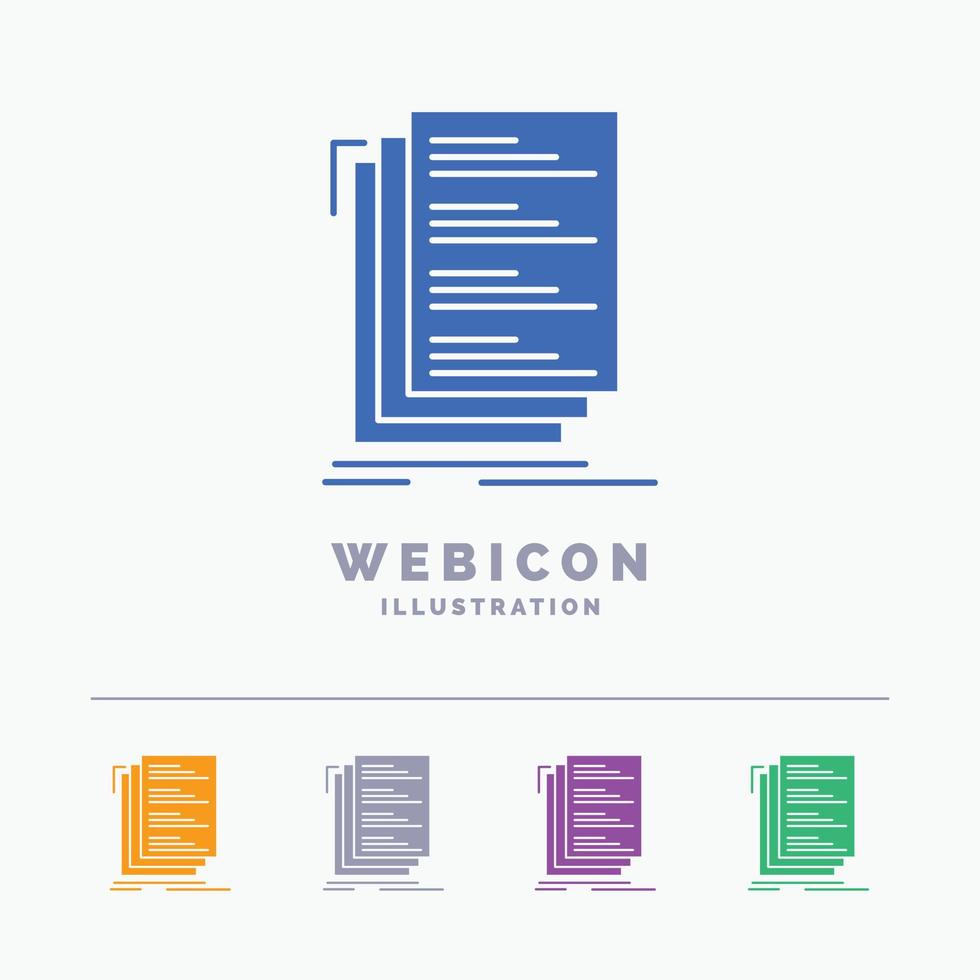 code. codage. compiler. des dossiers. liste 5 modèles d'icônes web de glyphes de couleur isolés sur blanc. illustration vectorielle vecteur