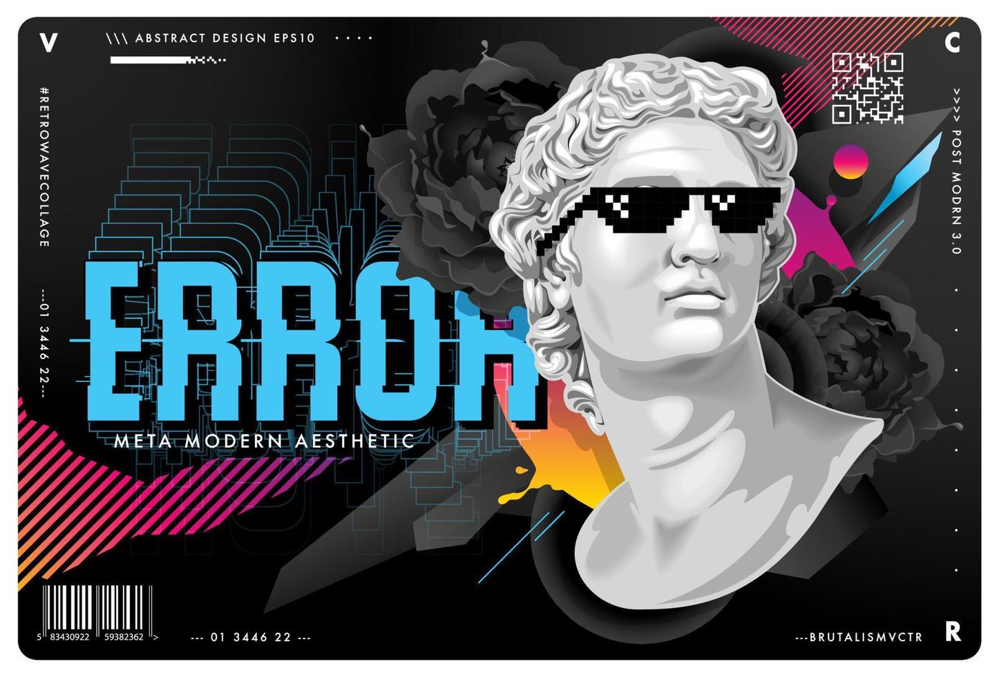 design retrowave avec statue en lunettes de soleil vecteur