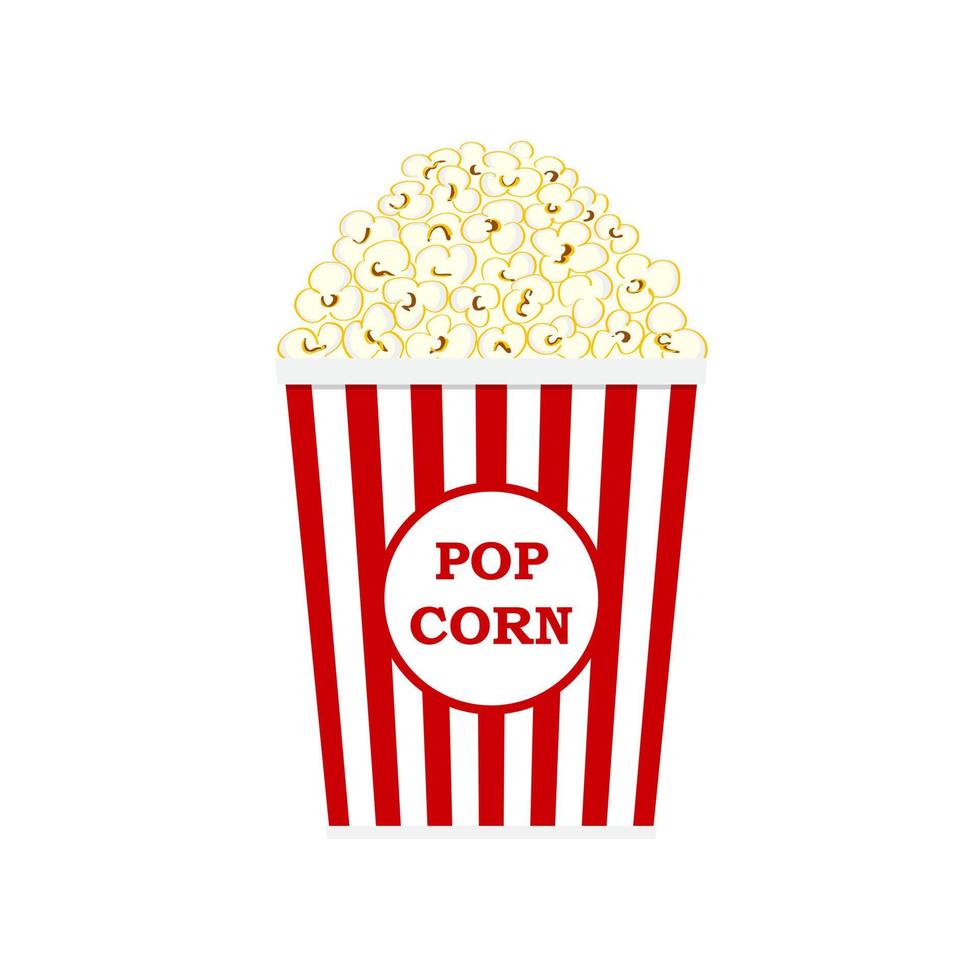 pop-corn isolé sur fond blanc. icône de cinéma dans un style plat. snack. grande boîte à bande blanche rouge. illustration vectorielle eps10 vecteur