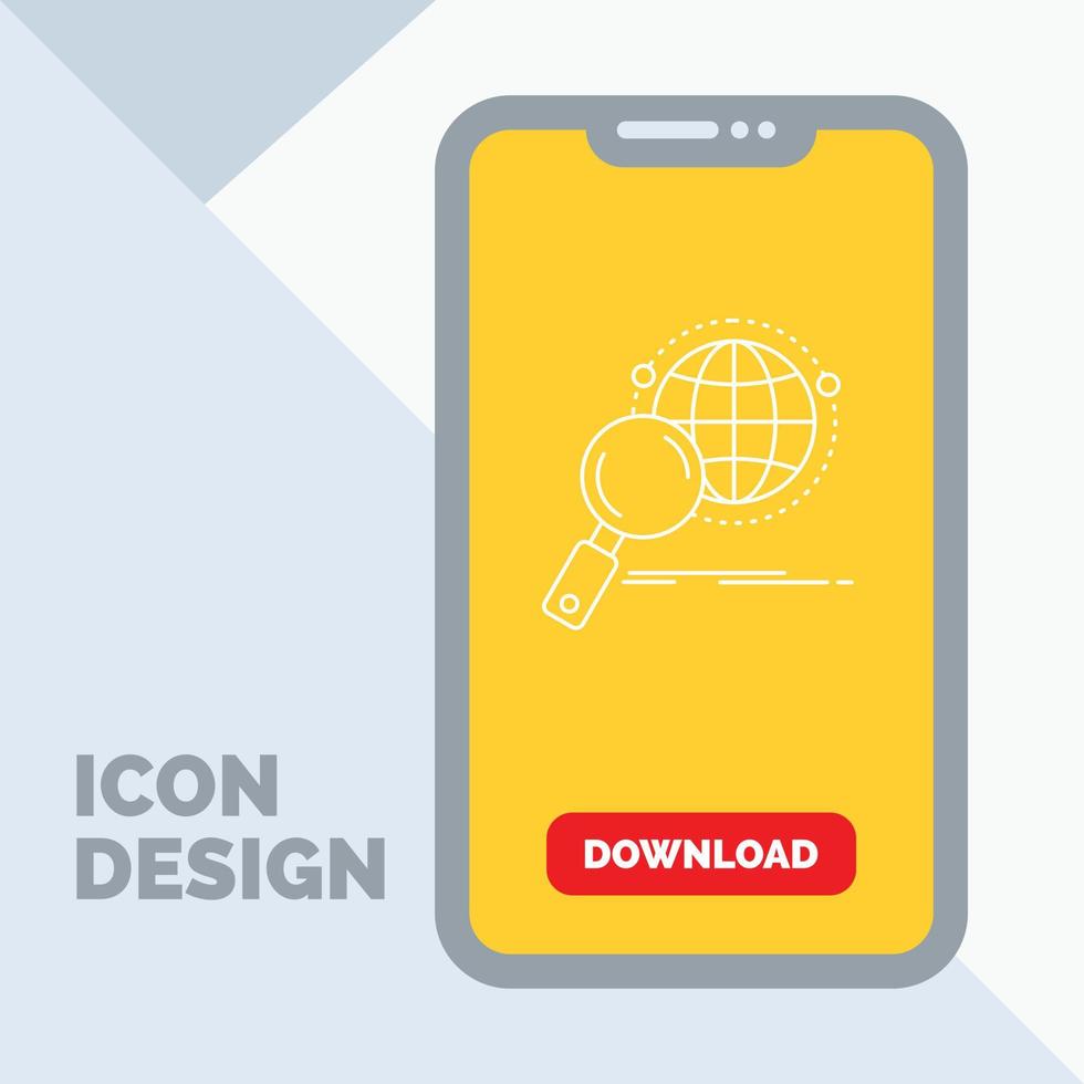 global. globe. loupe. rechercher. icône de la ligne du monde dans le mobile pour la page de téléchargement vecteur