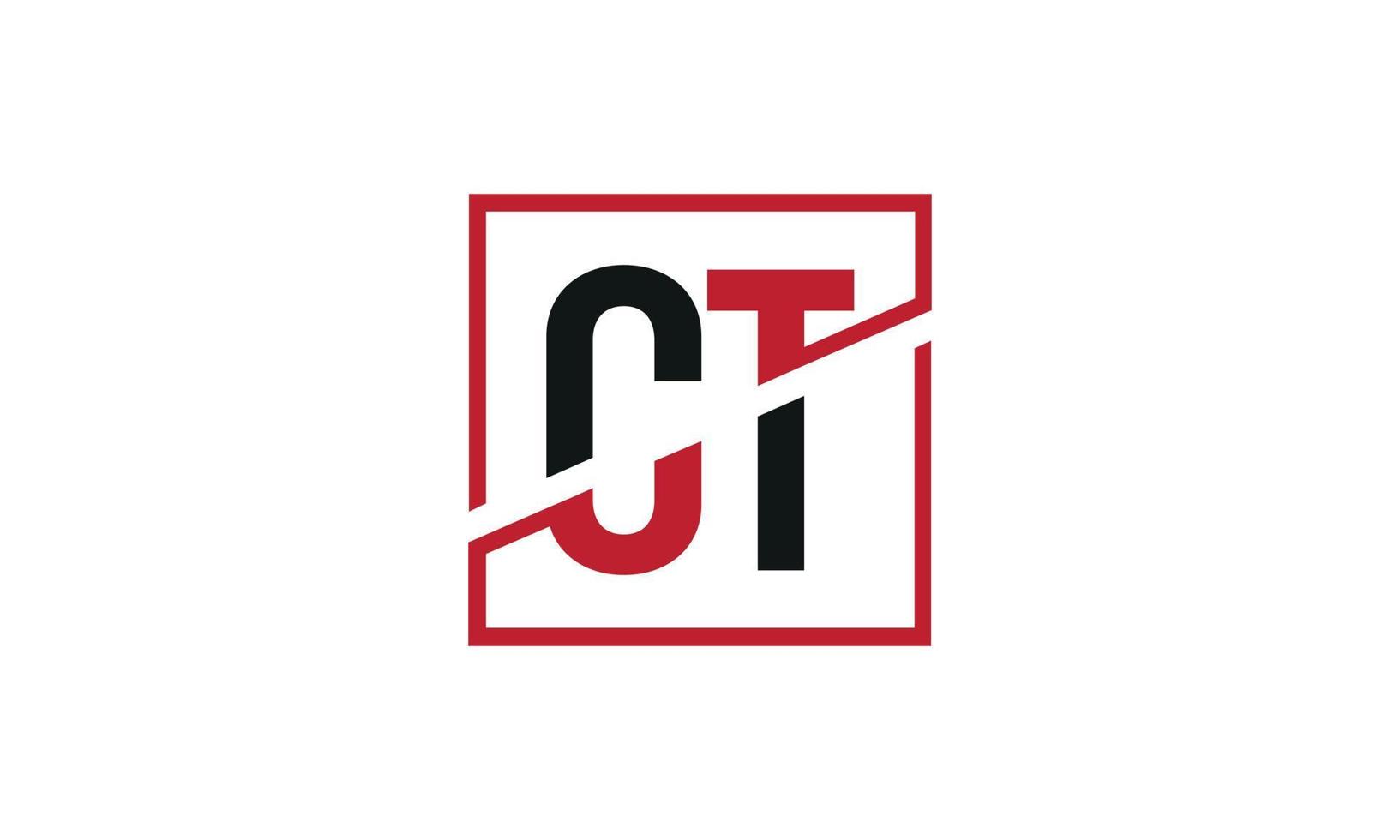 création de logo ct. conception initiale du monogramme du logo de la lettre ct en noir et rouge avec une forme carrée. vecteur pro