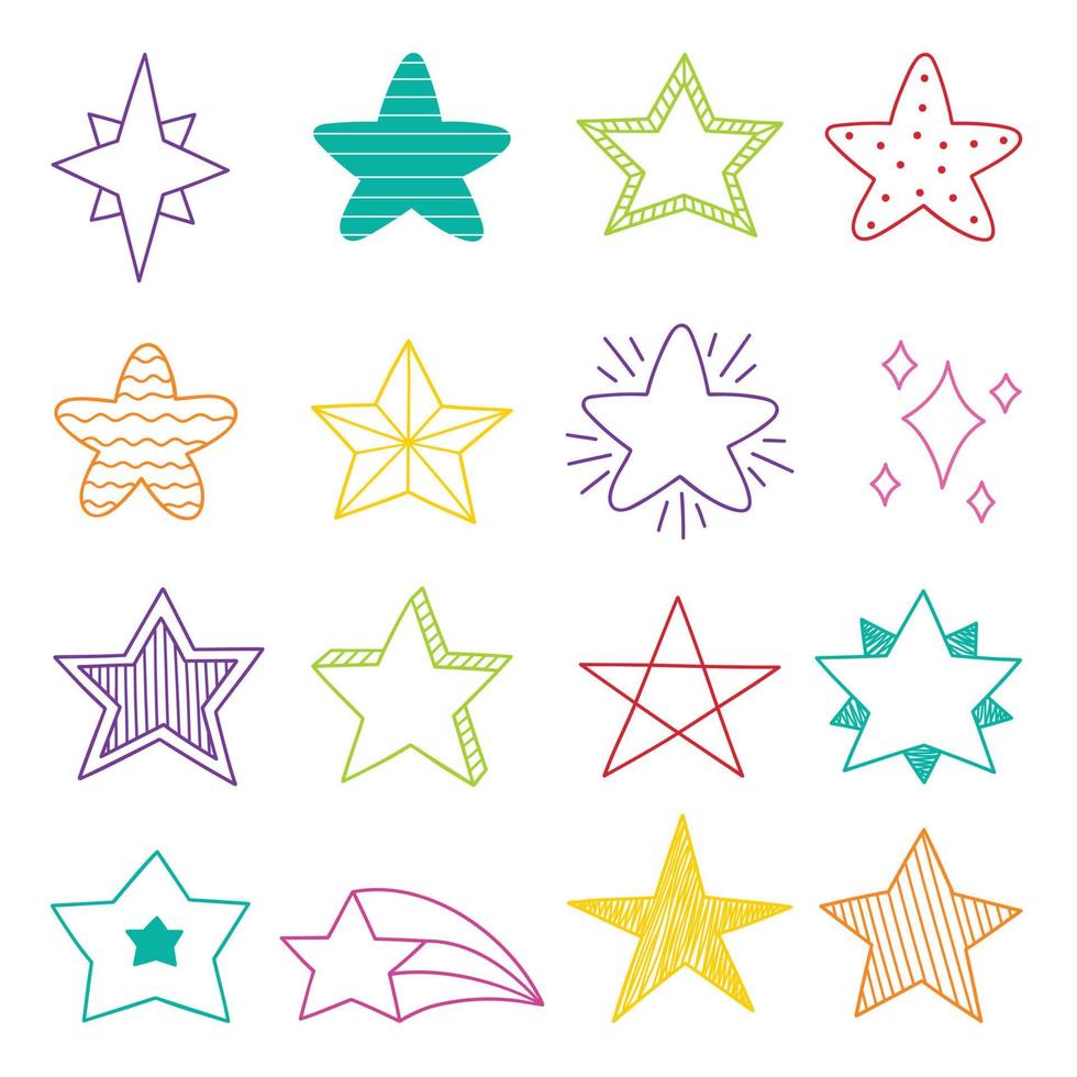 ensemble d'étoiles dessiné à la main doodle. illustration vectorielle isolée sur fond blanc vecteur