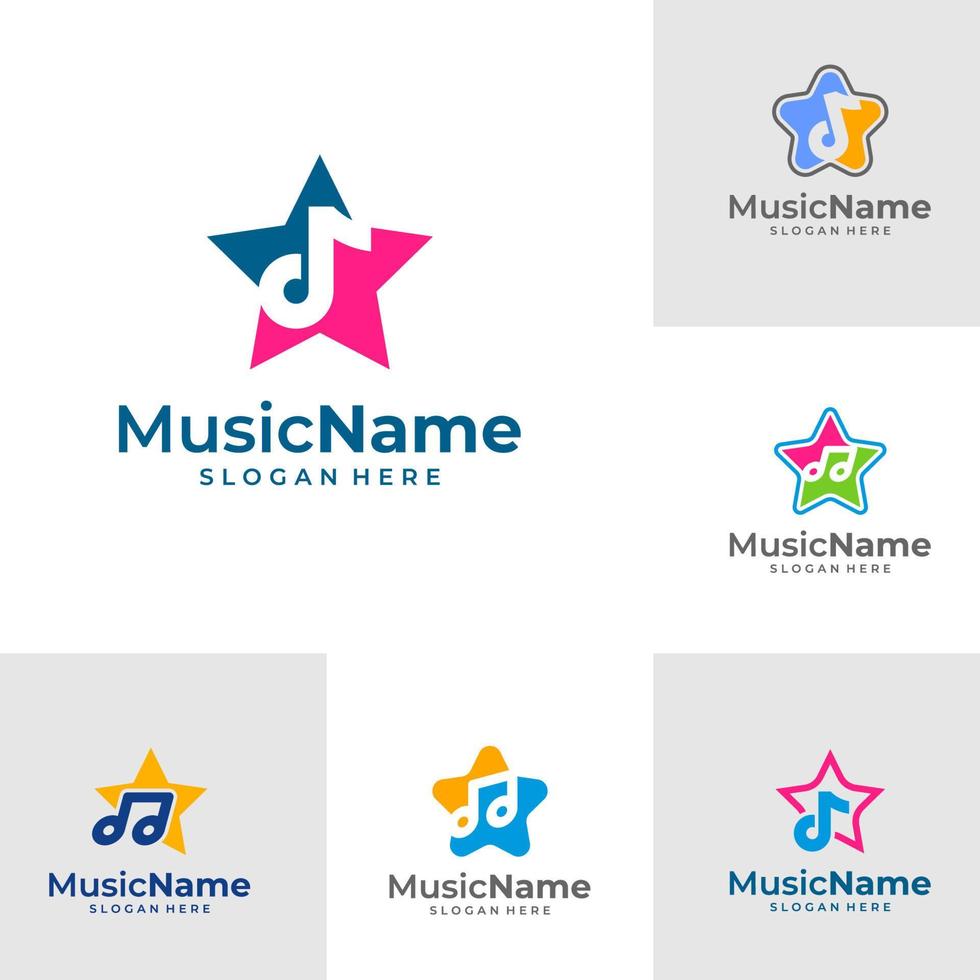 ensemble de modèle d'illustration de logo de musique star. vecteur de concept de conception de logo de note de musique