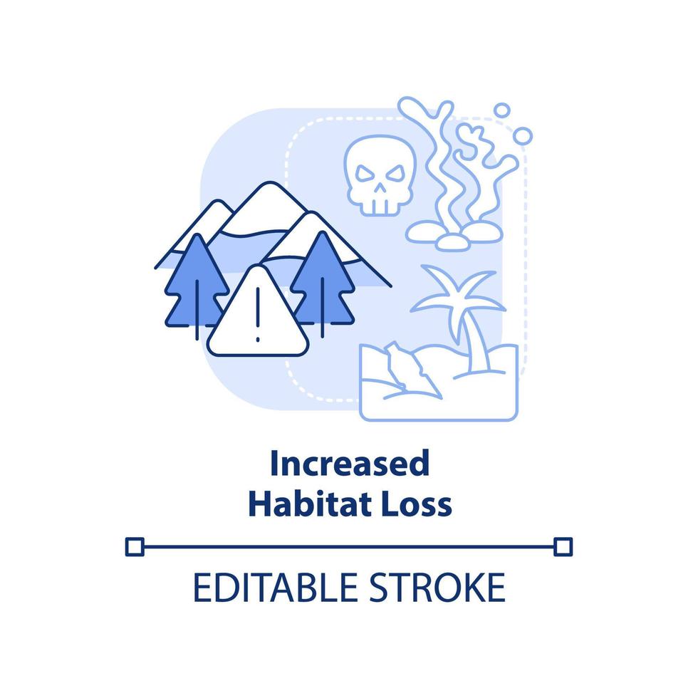 icône de concept bleu clair de perte d'habitat accrue. effet de surpopulation sur l'illustration de la ligne mince de l'idée abstraite de la nature. dessin de contour isolé. trait modifiable. vecteur