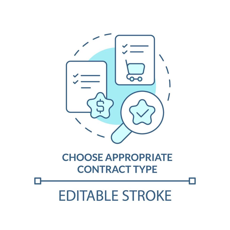 choisissez l'icône de concept turquoise de type de contrat approprié. illustration de la ligne mince de l'idée abstraite du processus d'approvisionnement. dessin de contour isolé. trait modifiable. vecteur