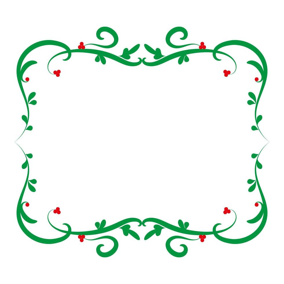 cadre vert décoratif aux baies rouges. cadre de noël avec place pour le texte. isolé sur fond blanc. conception des éléments. illustration vectorielle. vecteur