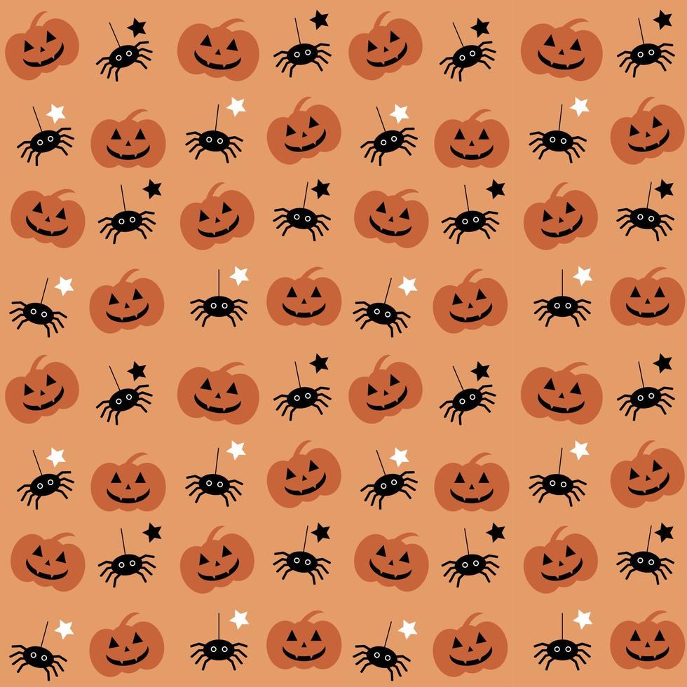 citrouille d'halloween et araignée, modèle sans couture, vecteur. citrouille d'halloween et araignée, motif sans couture sur fond orange. vecteur