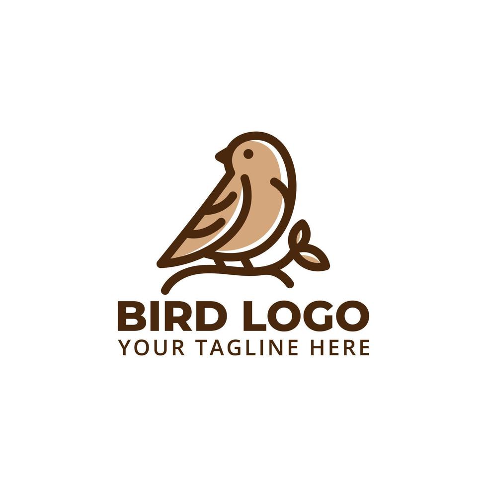 logo d'oiseau mignon avec illustration de feuille vecteur