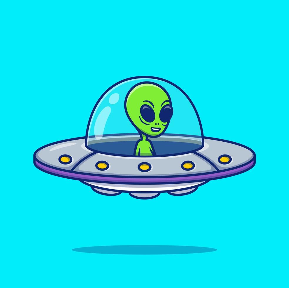 illustration d'icône de vecteur de dessin animé mignon ovni extraterrestre. concept d'icône de technologie scientifique vecteur premium isolé. style de dessin animé plat