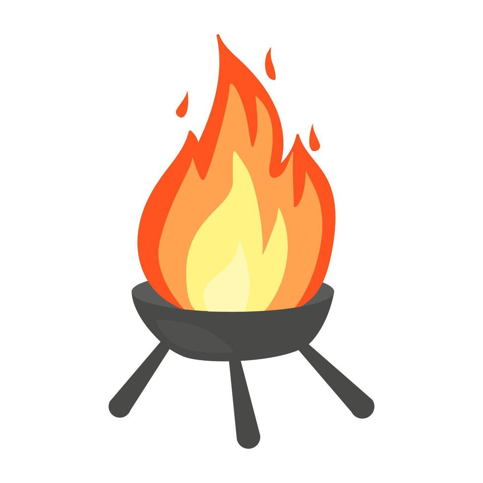 barbecue avec feu pour l'heure du pique-nique. équipement de fête en plein air. illustration vectorielle dans un style plat. vecteur