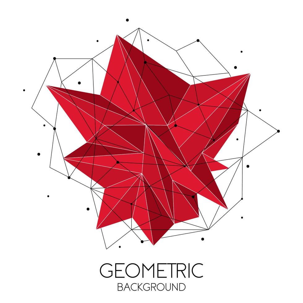 modèle futuriste abstrait polygonal rouge, signe low poly sur fond blanc. lignes vectorielles, points et formes triangulaires, réseau de connexion, technologie des molécules numériques, structure de connexion. vecteur