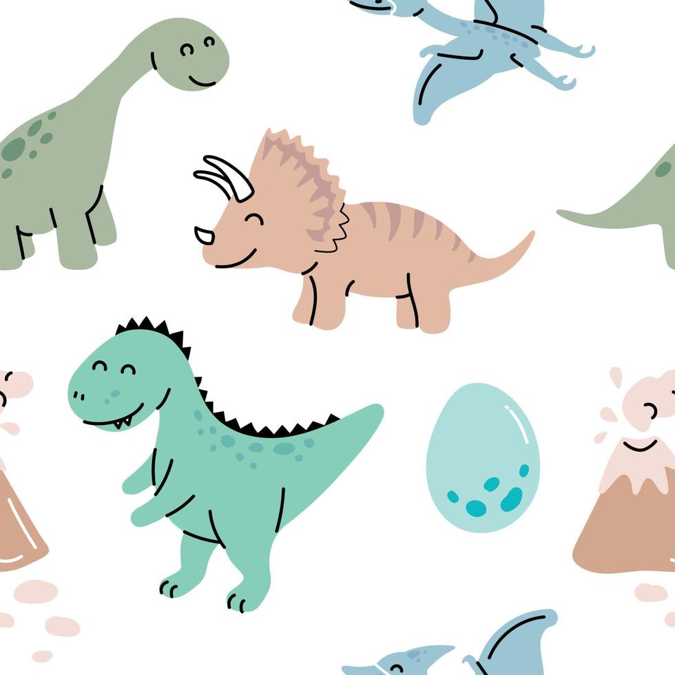 modèle sans couture avec des dinosaures dessinés à la main dans un style scandinave. vecteur