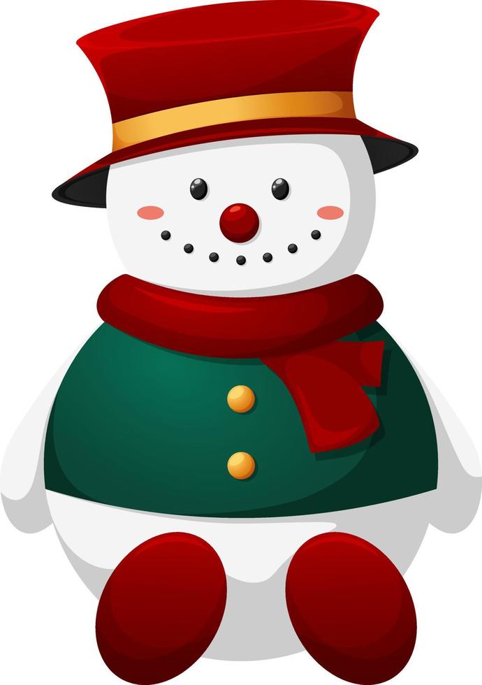 bonhomme de neige en chapeau et gilet en style cartoon. bonhomme de neige élégant vecteur