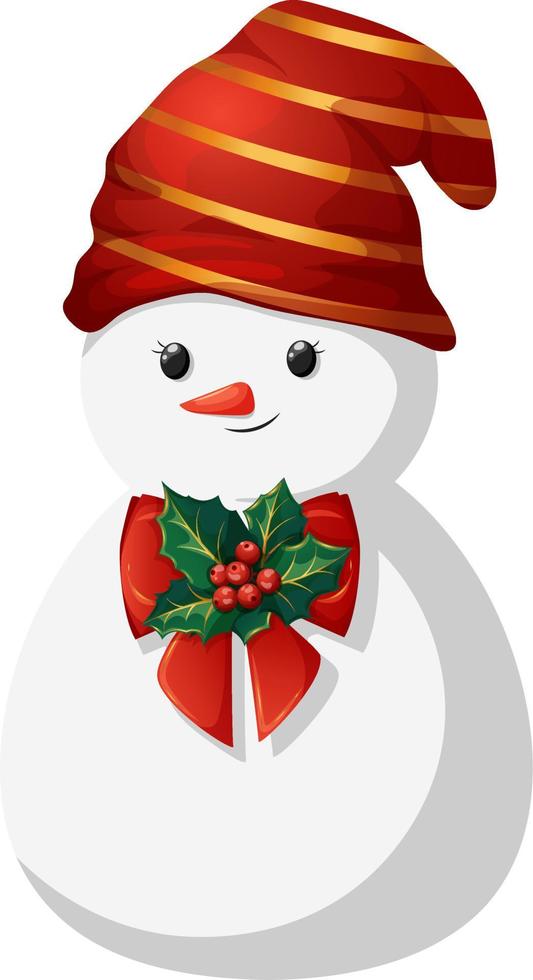 mignon bonhomme de neige avec chapeau et arc de gui en style cartoon vecteur