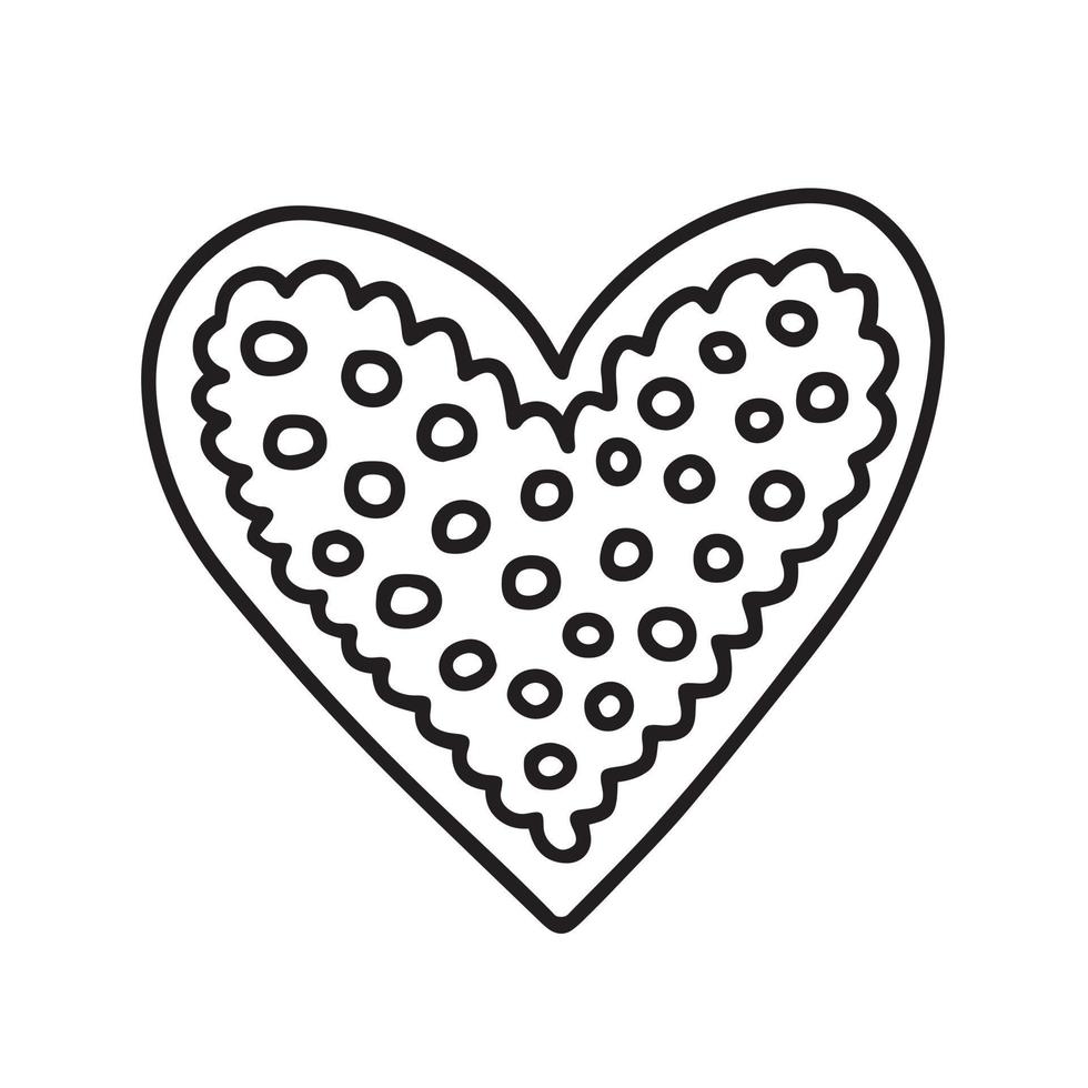 clipart de pain d'épice en forme de coeur doodle. biscuit au gingembre de vecteur en forme de coeur