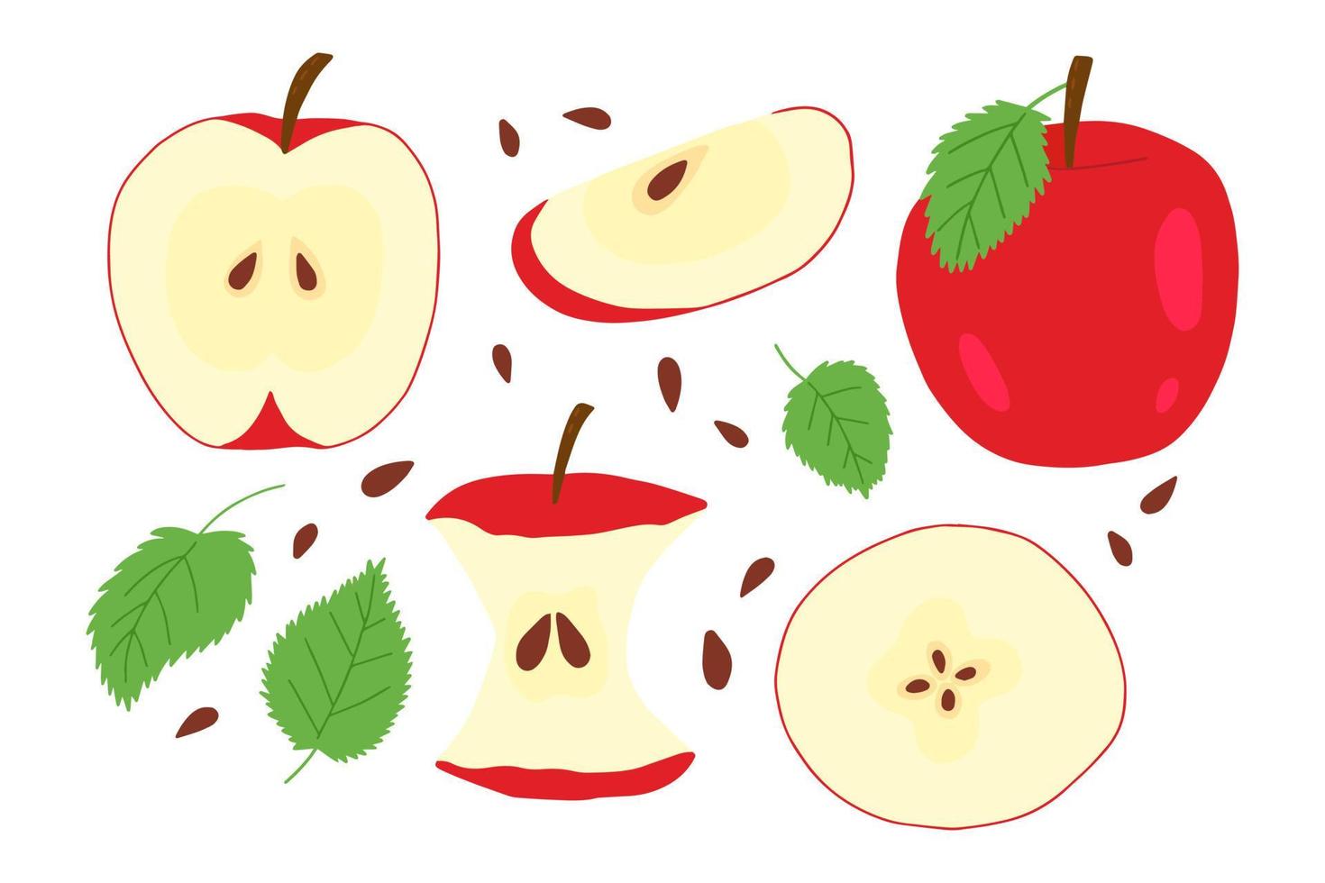 ensemble de vecteurs de pomme rouge. tranche de pommes dessinée à la main clipart vecteur