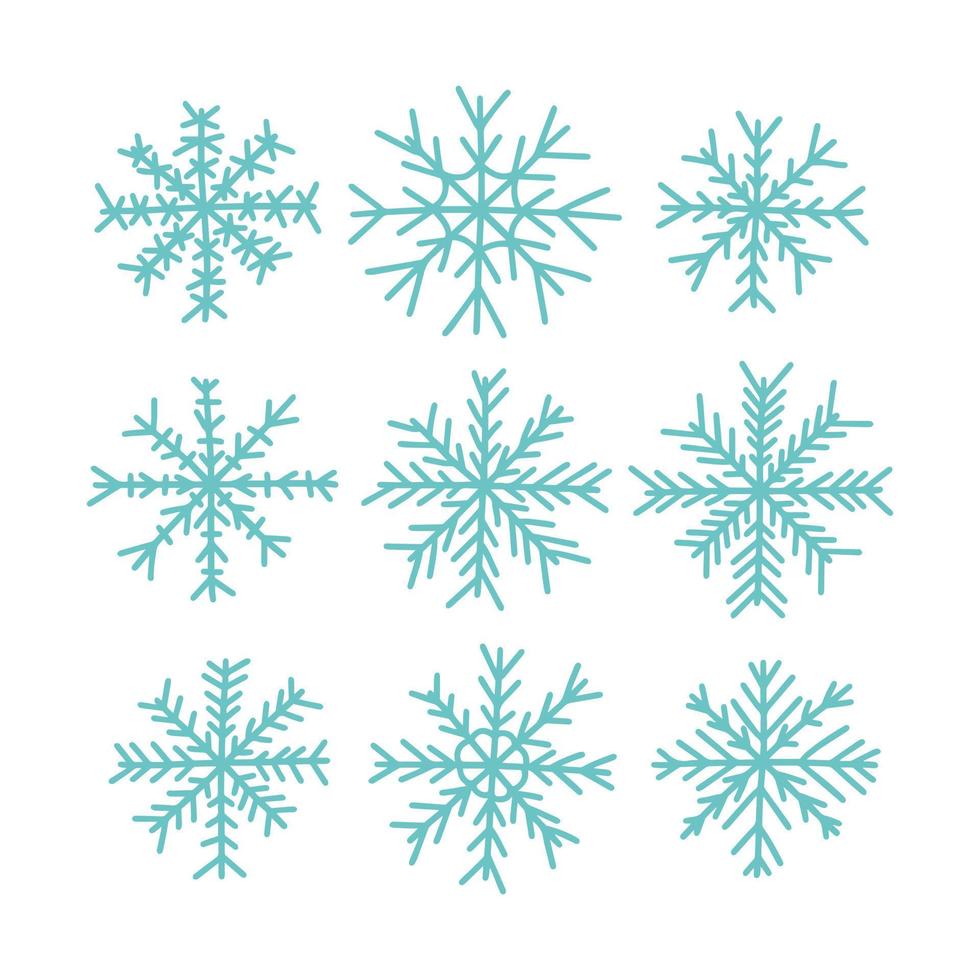 ensemble de flocons de neige vectoriels doodle. ensemble de flocons de neige dessinés à la main vecteur