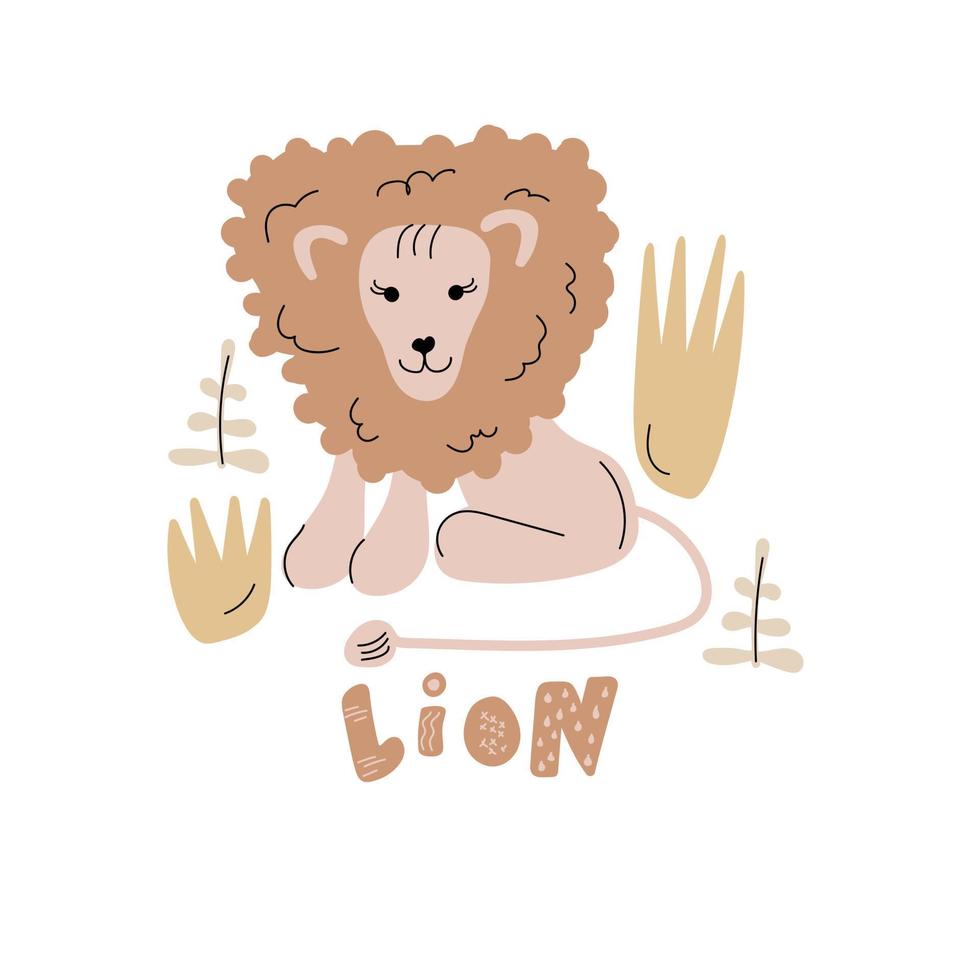 illustration vectorielle de lion mignon doodle dessiné à la main pour t-shirt, carte, conception d'affiches pour les enfants. conception d'illustration vectorielle pour les tissus de mode, les graphiques textiles, les impressions vecteur