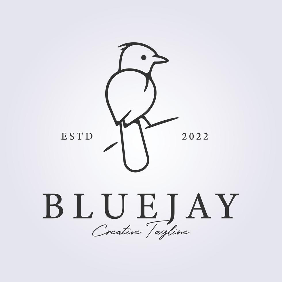 perche d'oiseau bluejay en branche dans le style d'art en ligne pour la conception d'illustration vectorielle d'icône de logo vecteur