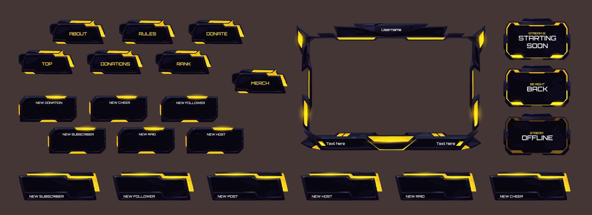 cadre d'interface utilisateur de superposition de flux de jeu avec une lueur jaune néon vecteur