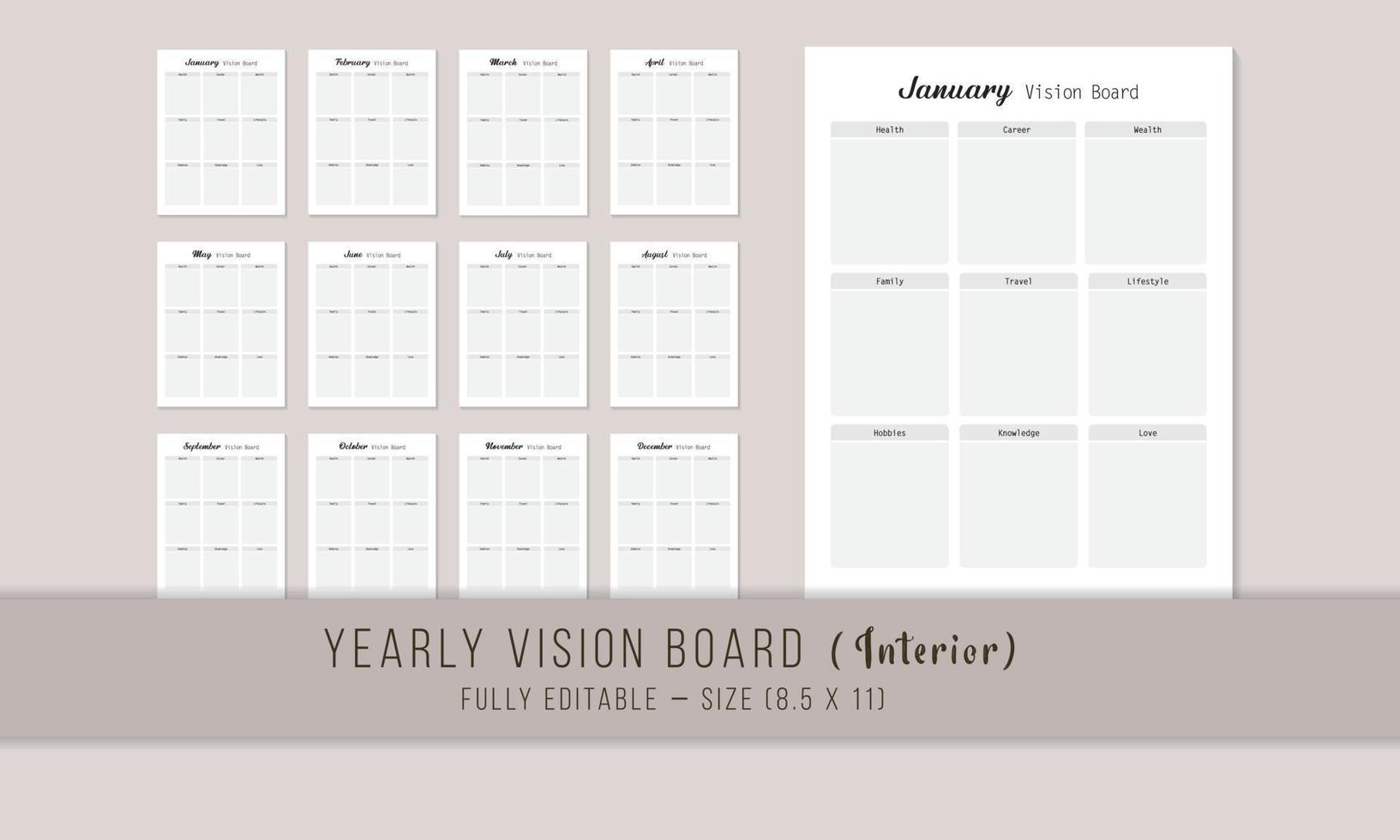 conception de modèle intérieur de tableau de vision annuel vecteur