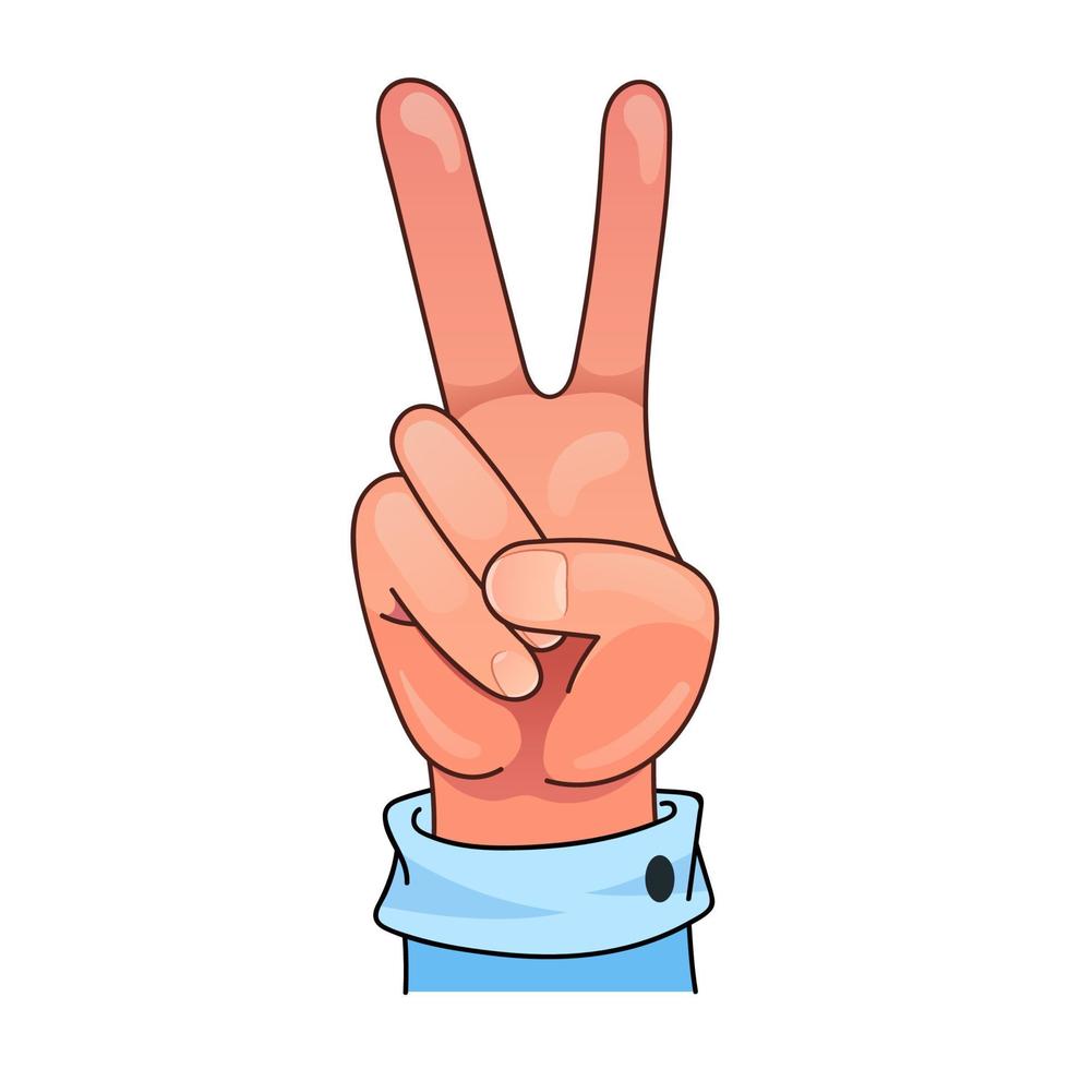 symbole de victoire du geste de la main en style cartoon. illustration vectorielle isolée sur fond blanc. vecteur