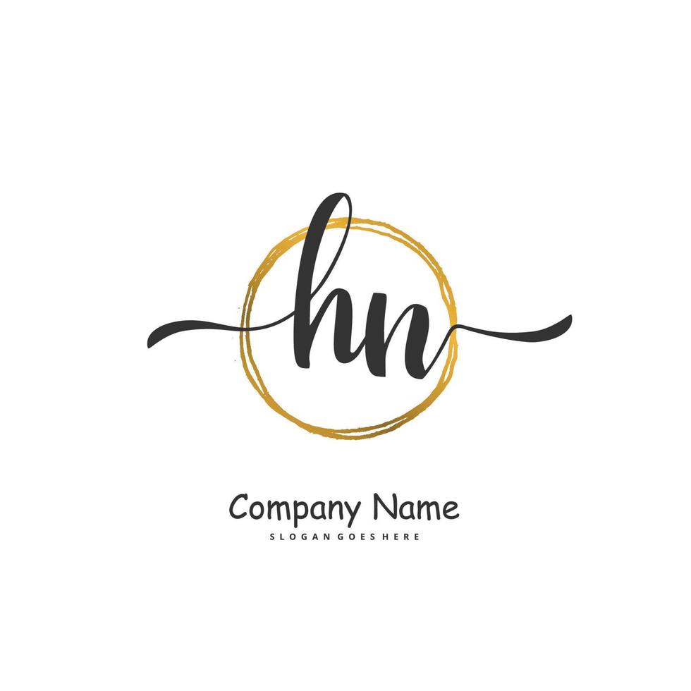 hn hn écriture manuscrite initiale et création de logo de signature avec cercle. beau design logo manuscrit pour la mode, l'équipe, le mariage, le logo de luxe. vecteur