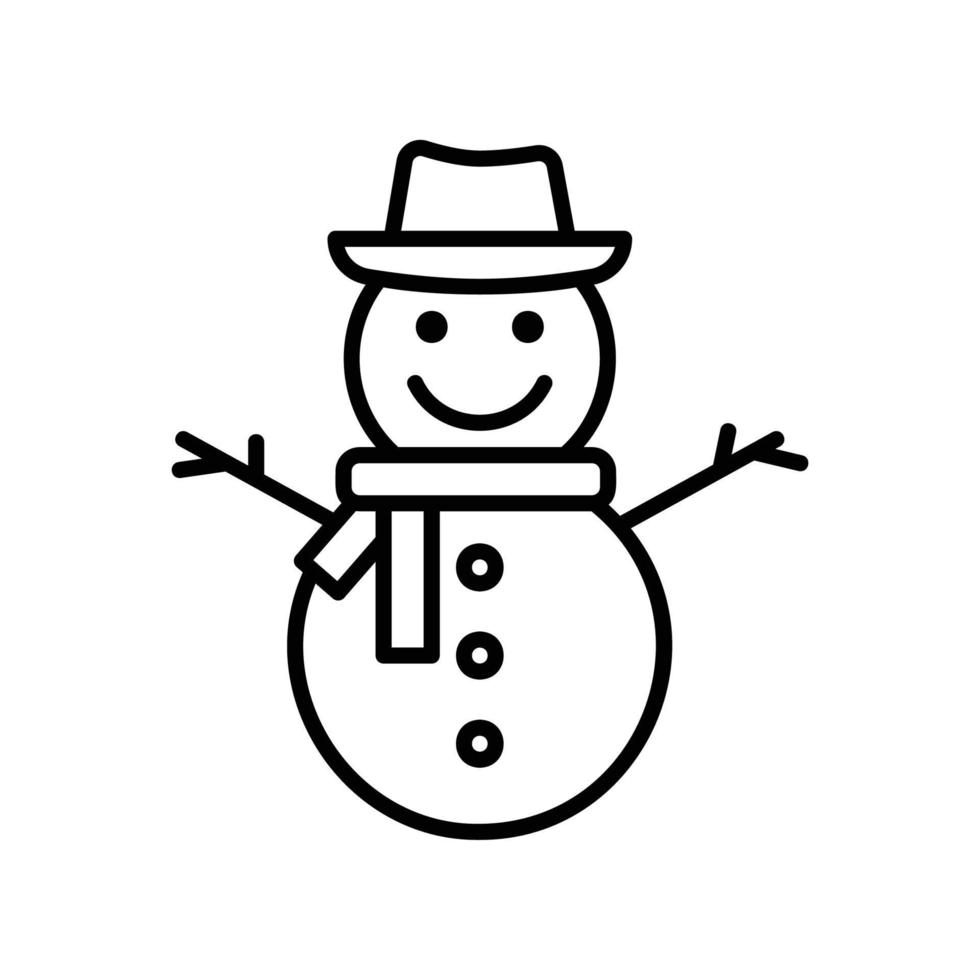 icône de bonhomme de neige pour l'hiver et les vacances dans le style de contour noir vecteur