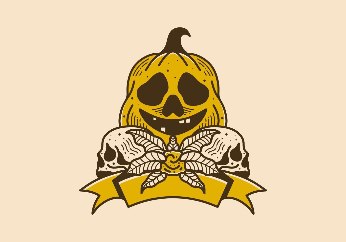 illustration vintage de citrouille et crâne d'halloween vecteur