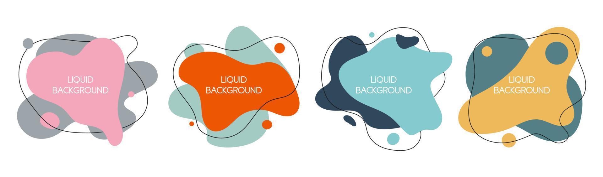 ensemble de 4 éléments liquides graphiques modernes abstraits. ondes dynamiques différentes formes fluides colorées. bannières isolées avec des formes liquides fluides. modèle pour la conception d'un logo, d'un dépliant ou d'une présentation. vecteur