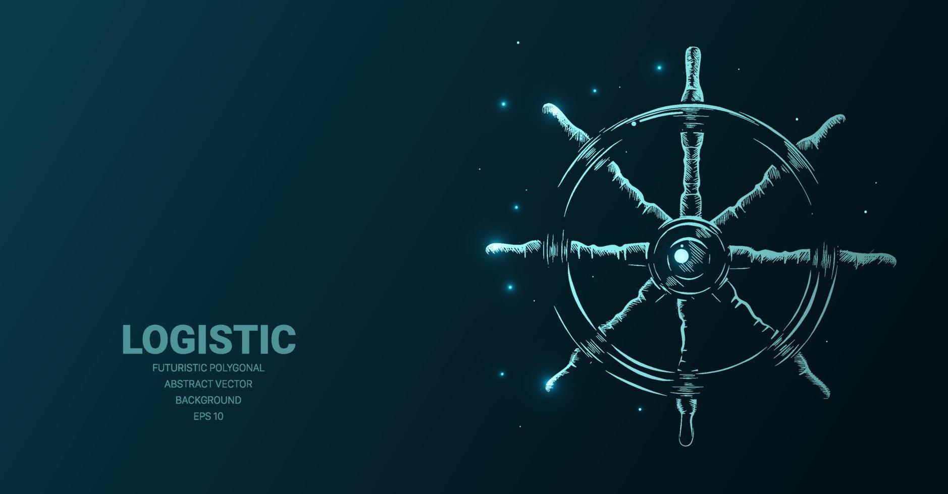 illustration futuriste avec croquis de roue de bateau nautique néon hologramme, signe d'icône rougeoyante de concept sur fond sombre. art numérique vectoriel, technologie, expédition, voile, concept d'aventure en mer. vecteur