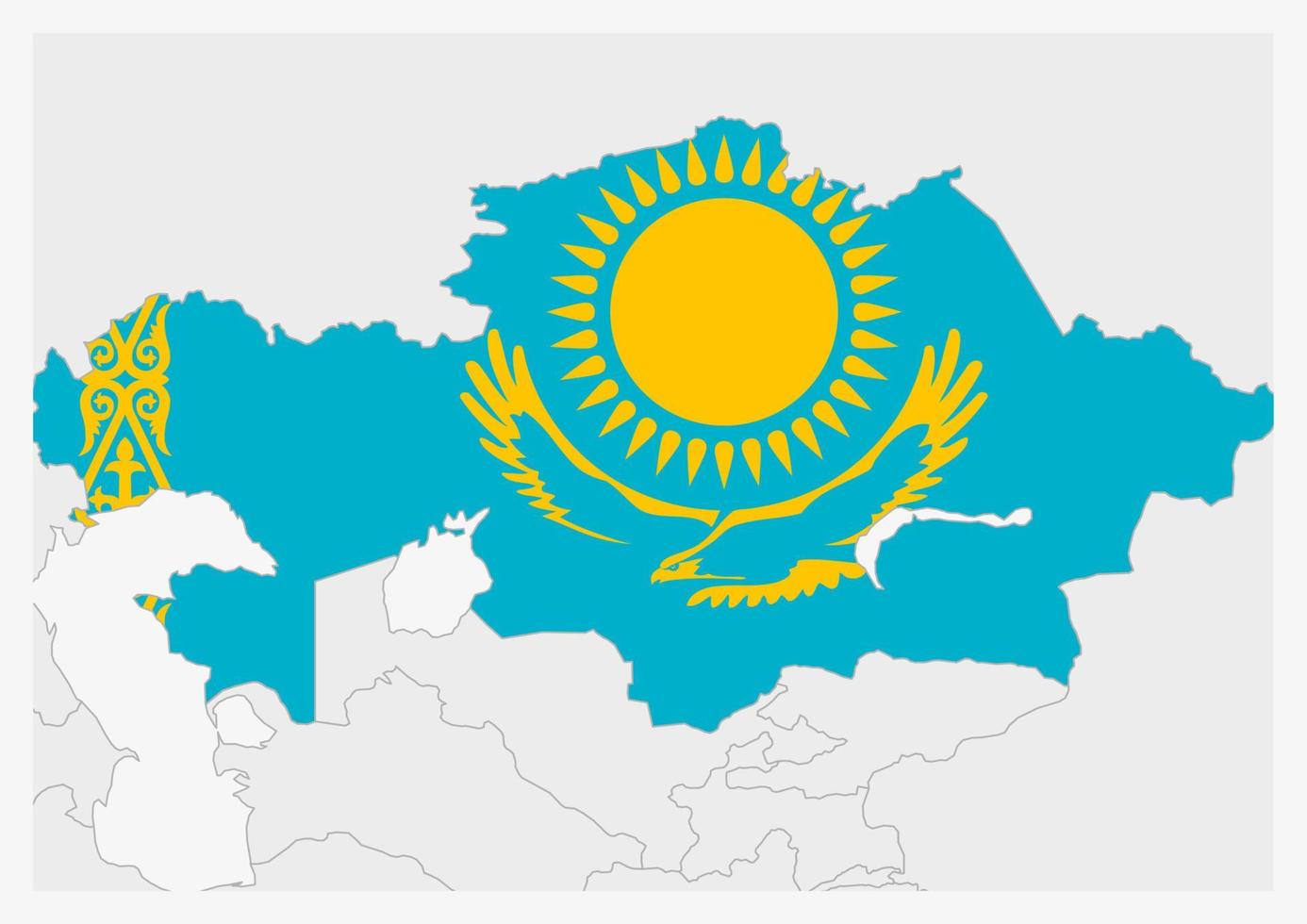 carte du kazakhstan mise en évidence dans les couleurs du drapeau du kazakhstan vecteur