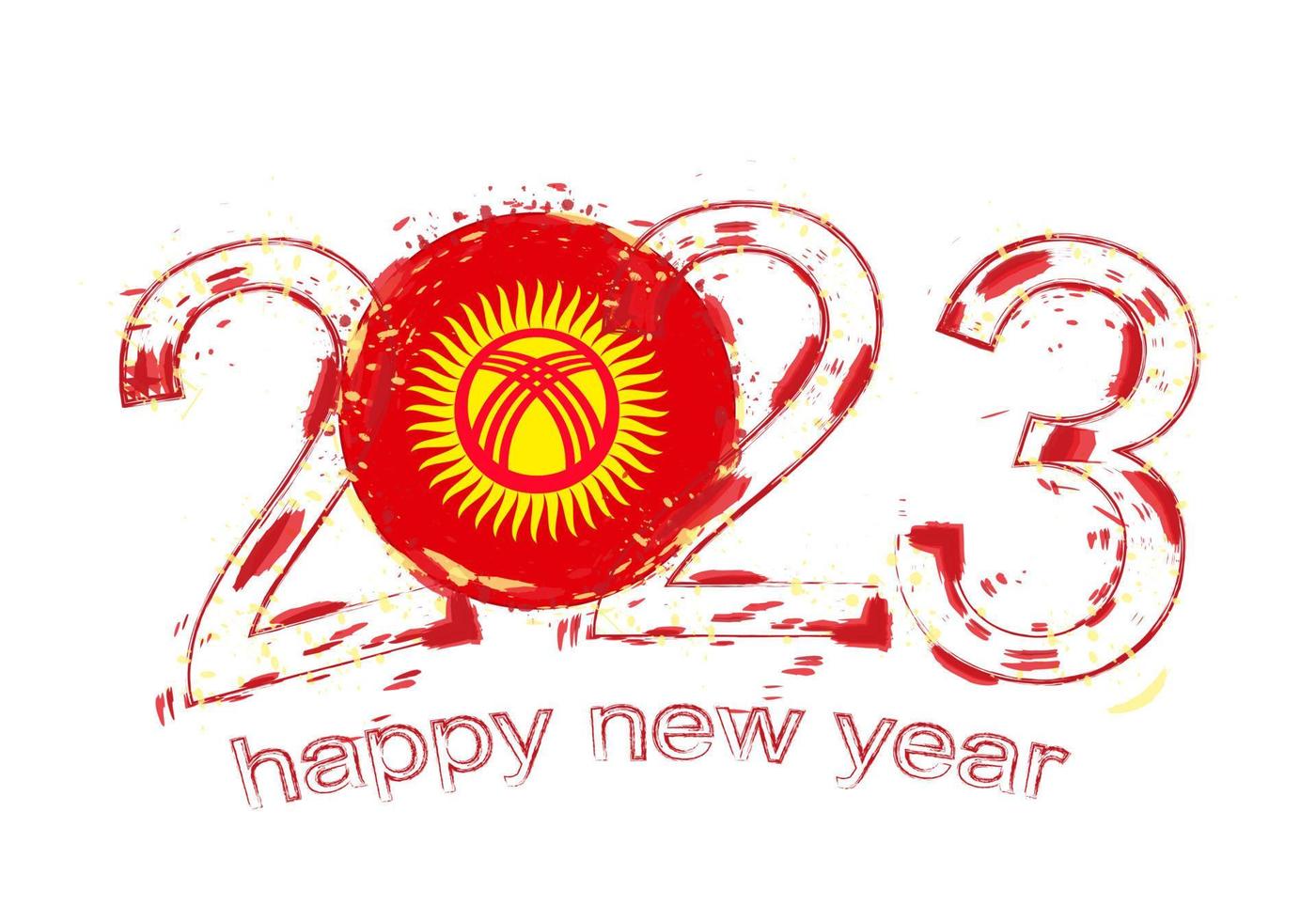 année 2023 dans le style grunge avec le drapeau du kirghizistan. vecteur