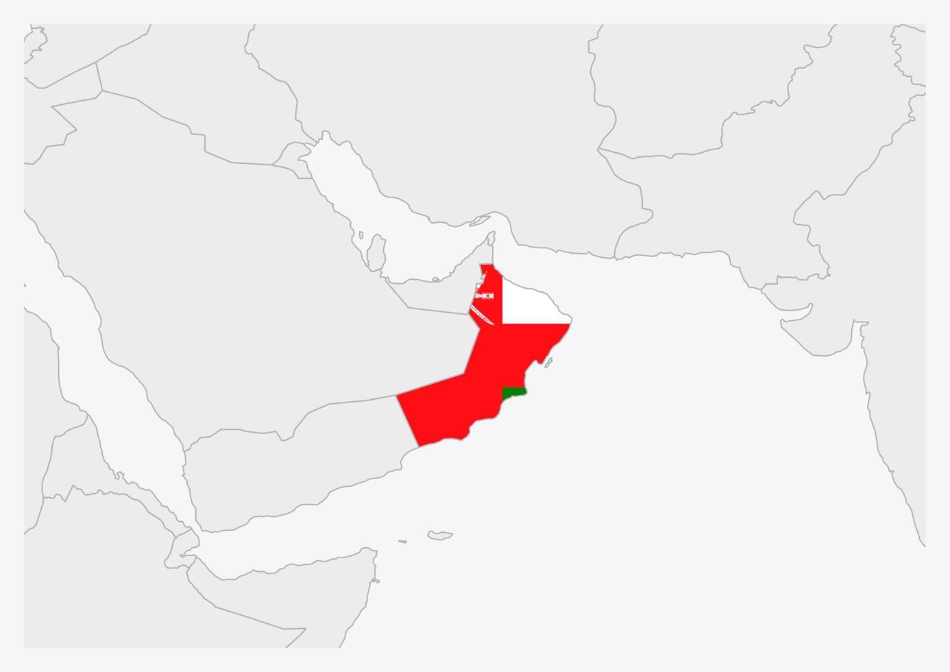 carte d'oman mise en évidence dans les couleurs du drapeau d'oman vecteur