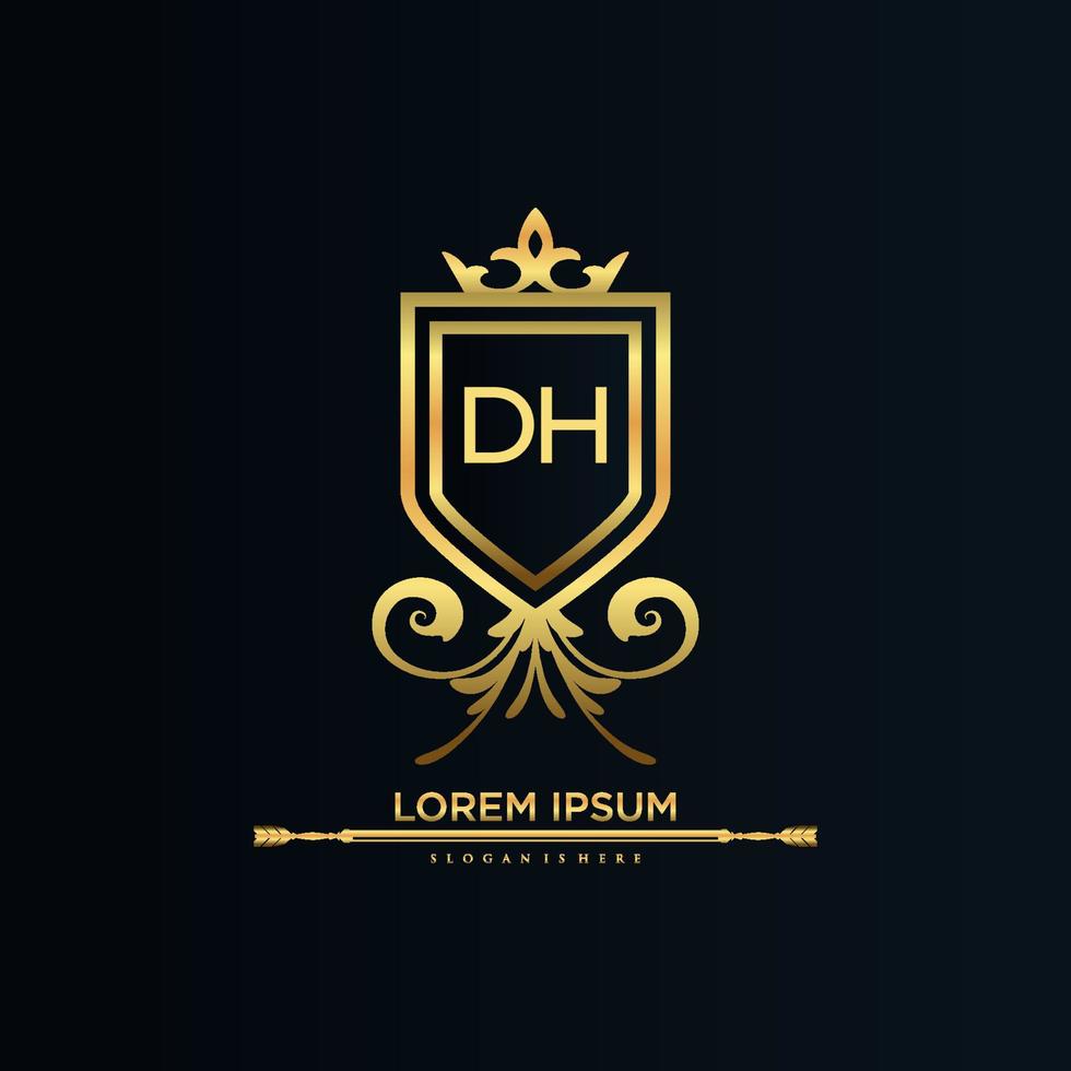 dh lettre initiale avec modèle royal.élégant avec vecteur de logo de couronne, illustration vectorielle de lettrage créatif logo.