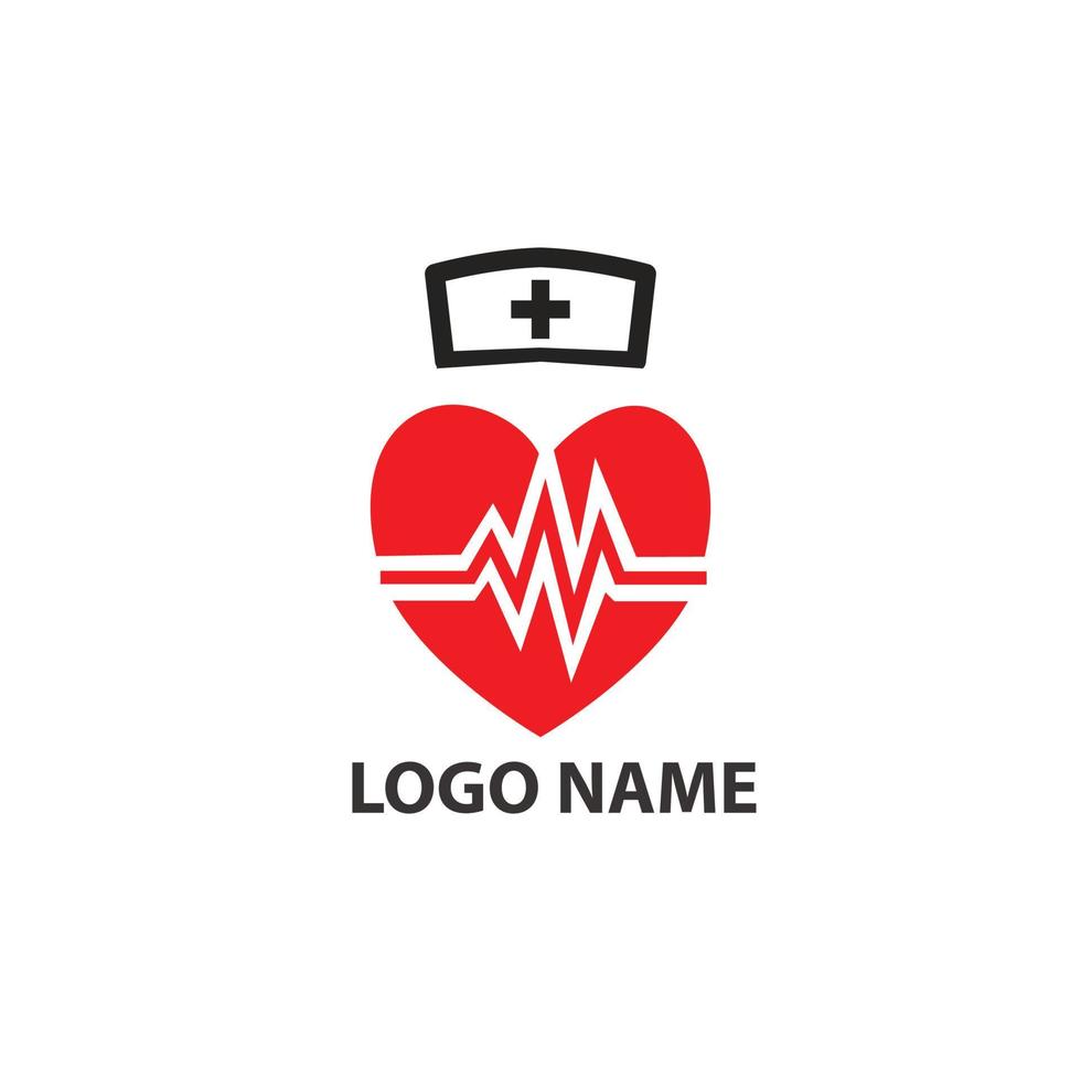 logo de battement de coeur et chapeau d'infirmière, création vectorielle pour la santé. vecteur