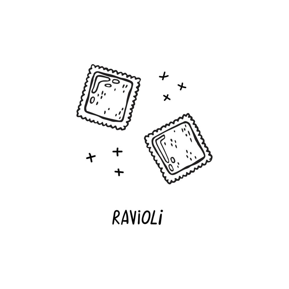 illustration vectorielle dessinée à la main de la cuisine italienne. Ravioli. vecteur