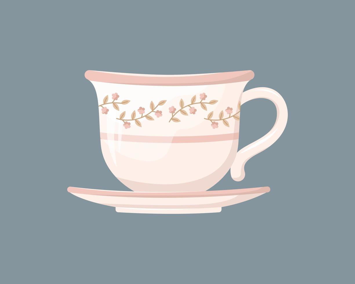 illustration vectorielle d'une tasse en porcelaine avec une soucoupe d'un service vintage. vecteur