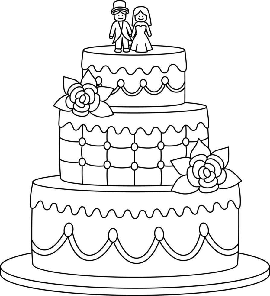 gâteau de mariage isolé coloriage pour les enfants vecteur