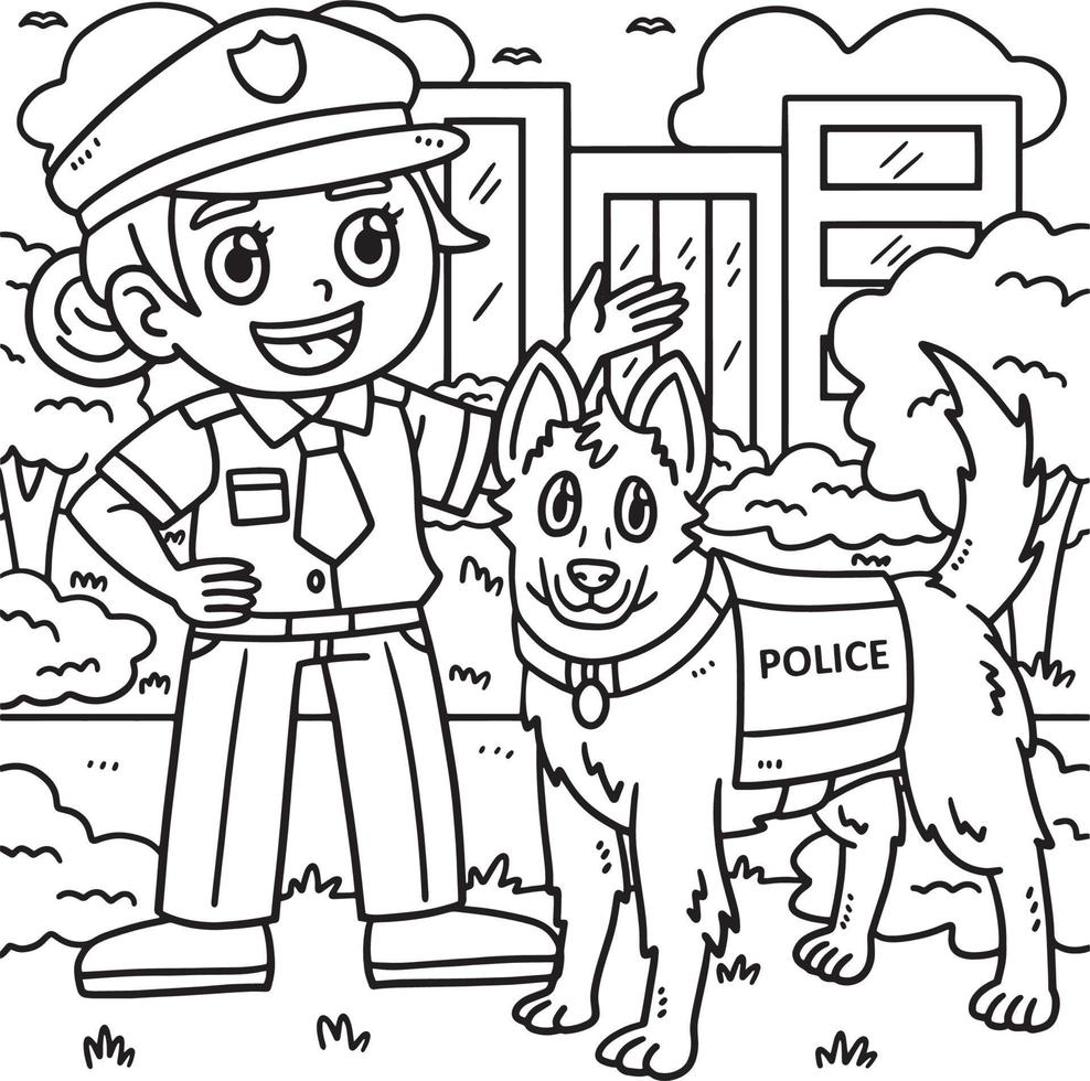 coloriage policier et chien policier vecteur