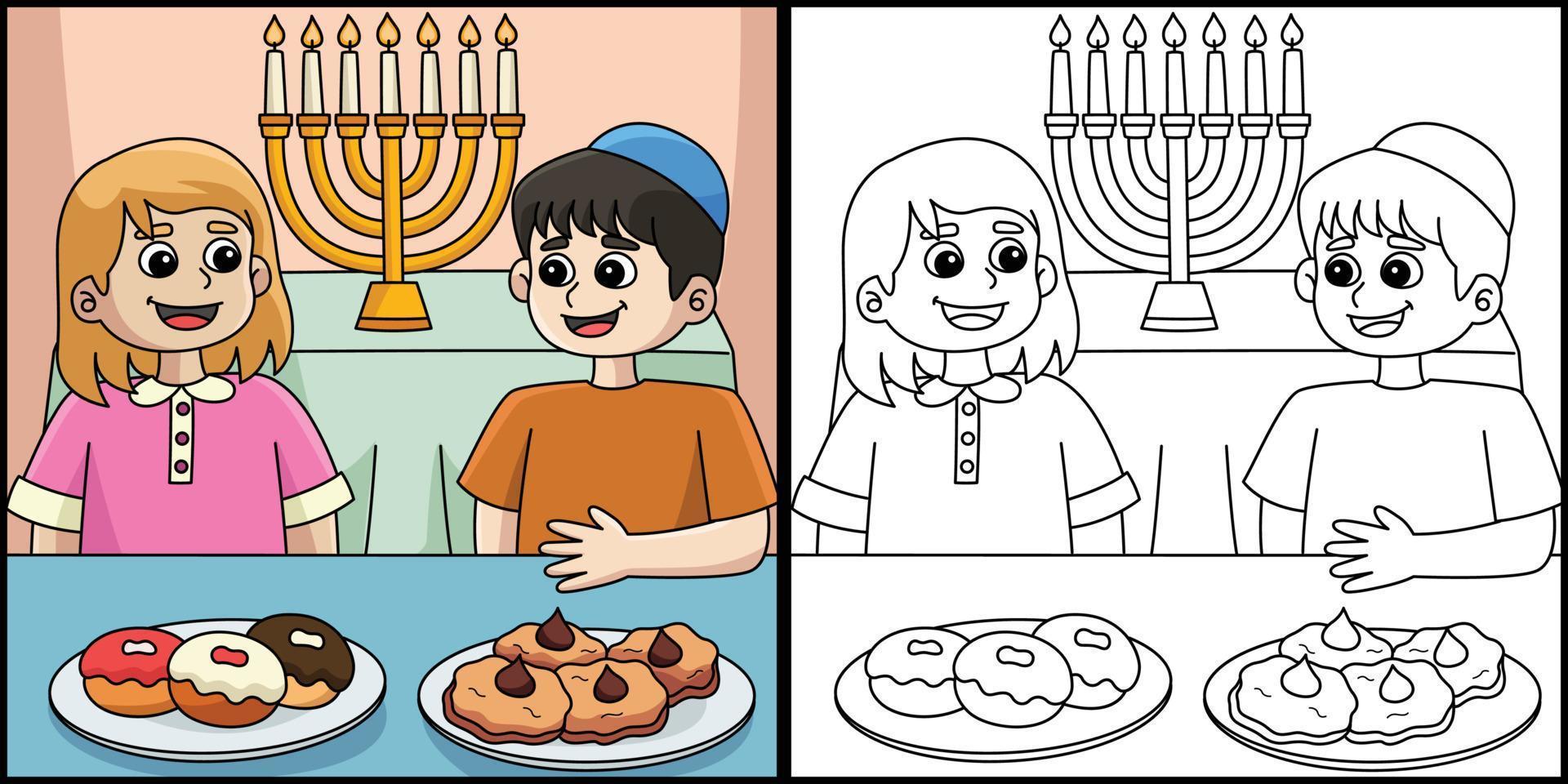 hanukkah garçon et fille se régalant illustration vecteur