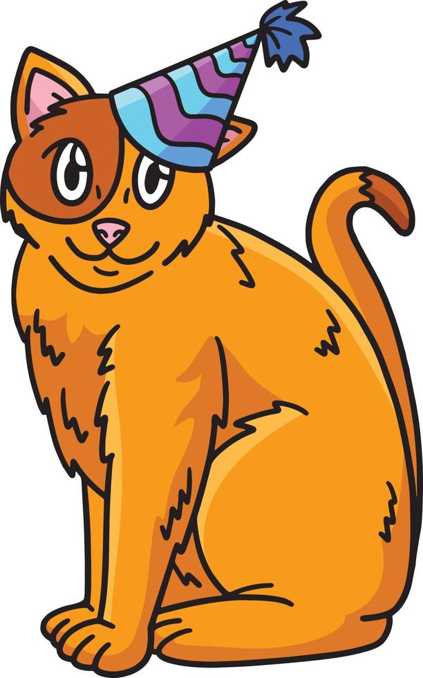 chat avec chapeau de fête dessin animé coloré clipart vecteur