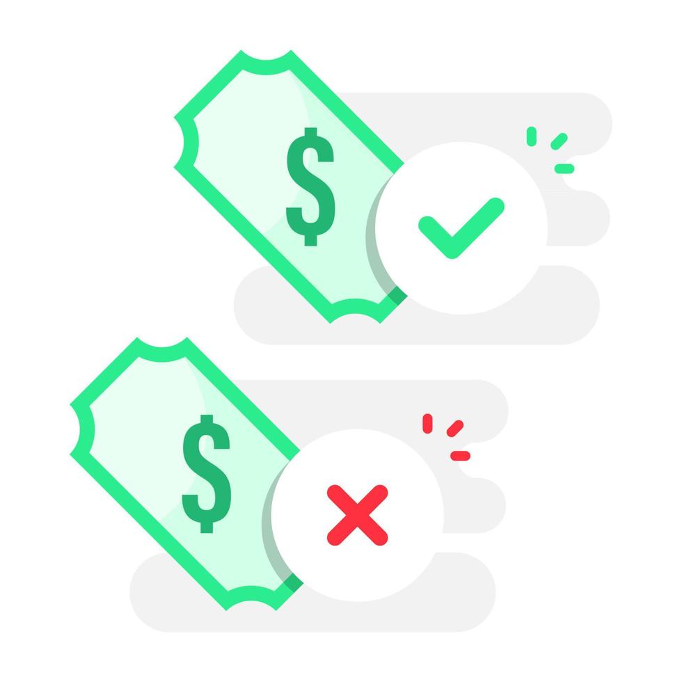 le paiement a échoué et le paiement a réussi l'icône du design plat, signe, symbole, illustration vectorielle eps10. élément graphique de style moderne pour infographie, page de destination, application d'état vide ou interface utilisateur Web vecteur