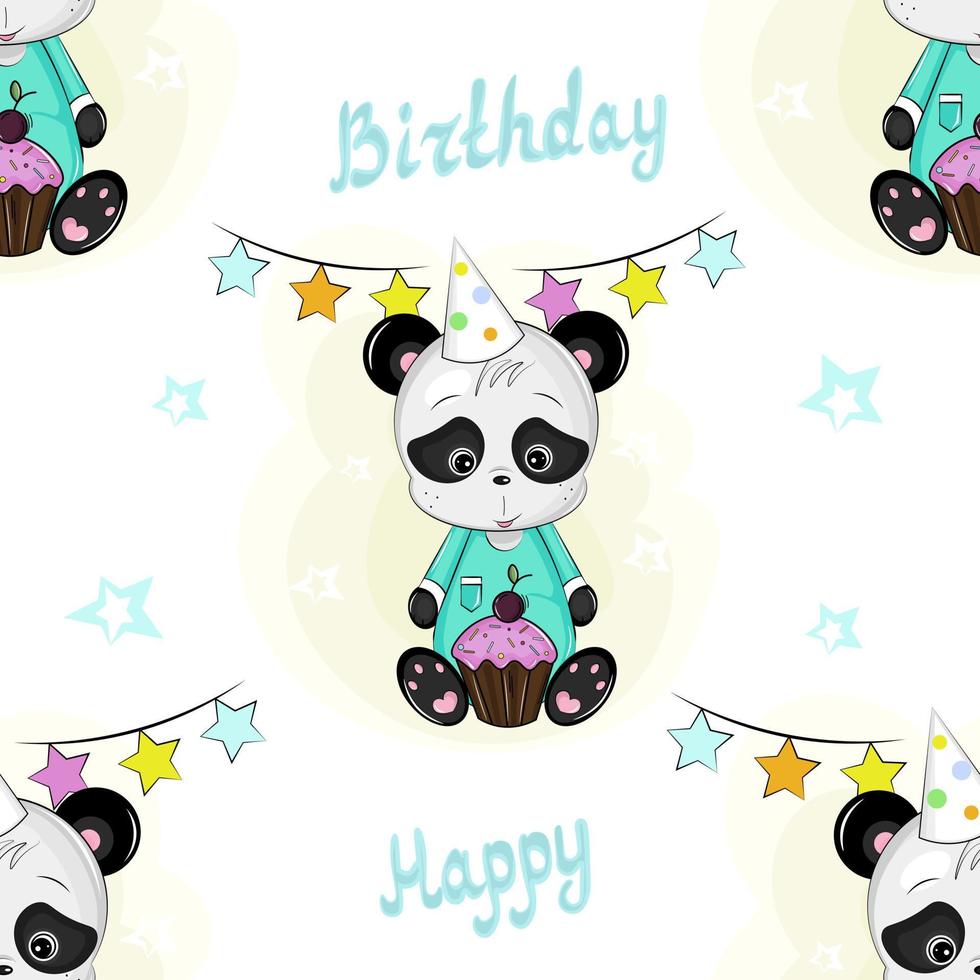 modèle sans couture avec anniversaire de panda mignon vecteur